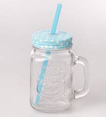glass jar with lid and straw